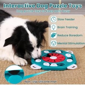 MateeyLife Teal and Red Dog Puzzle Feeder